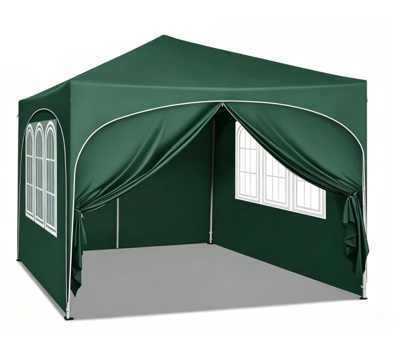 Tonnelle Pliante De Jardin 3x3 M Verte En Métal Et Tissu Oxford Avec 4 Parois