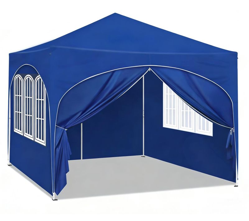 Tonnelle Pliante 3x3 M Bleue En Fer Et Tissu Oxford Avec 4 Parois Amovibles