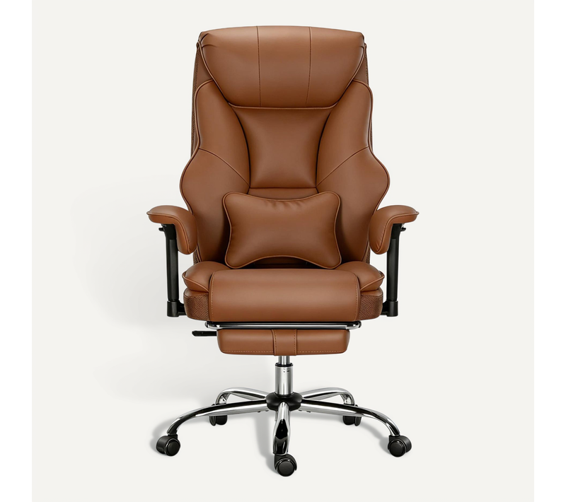 Chaise De Bureau Ergonomique Réglable, Dossier Inclinable, Repose-pieds, Brun