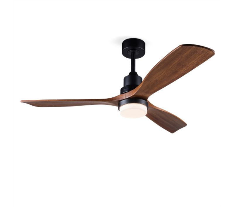 Ventilateur De Plafond 132 Cm Avec Lumière, Noir Et Noyer Foncé, En Métal Et Bois