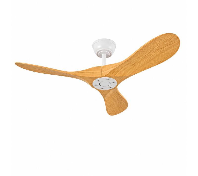 Ventilateur De Plafond 42 Pouces Blanc Et Naturel, En Abs Avec Télécommande, 6 Vitesses