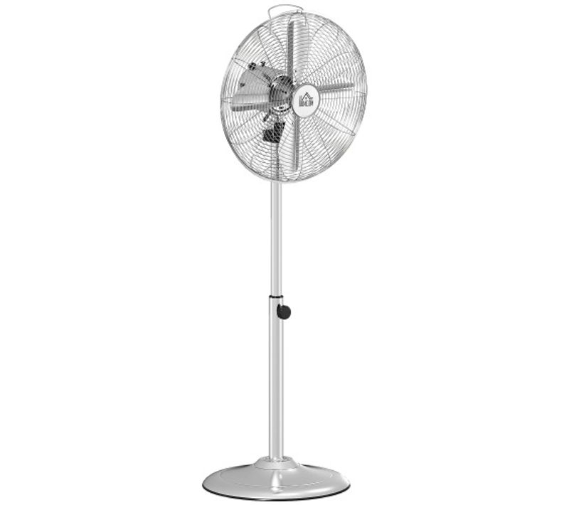 Ventilateur Sur Pied, Hauteur Réglable, 3 Vitesses, Angle D'inclinaison Ajustable, En Acier, Argent