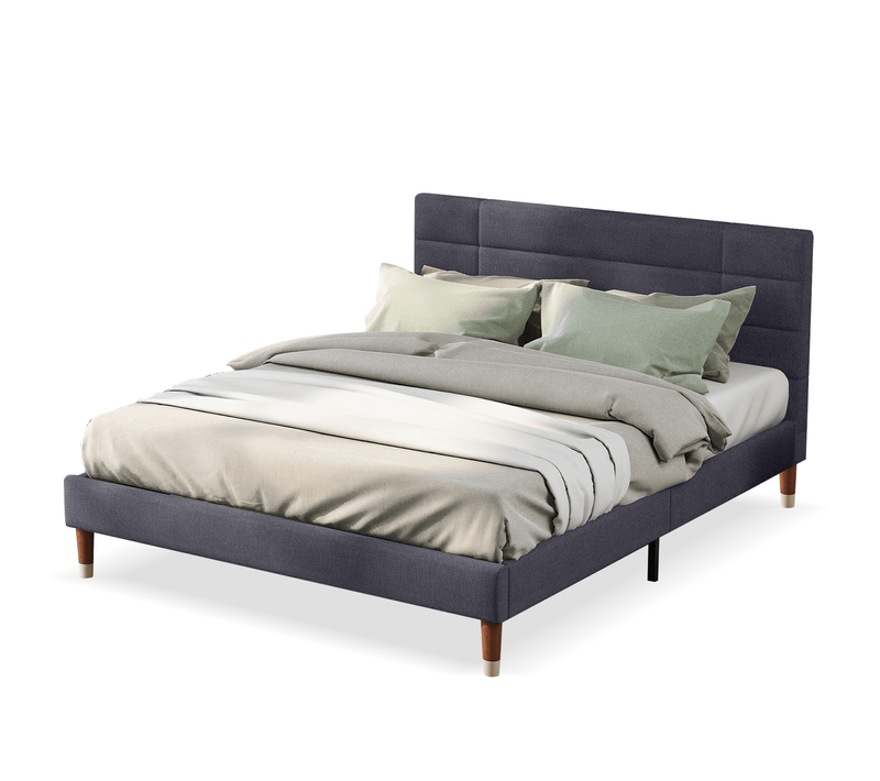 Lit Double 140x200 Cm - Lit Adulte Avec Sommier à Lattes - Lin - Gris