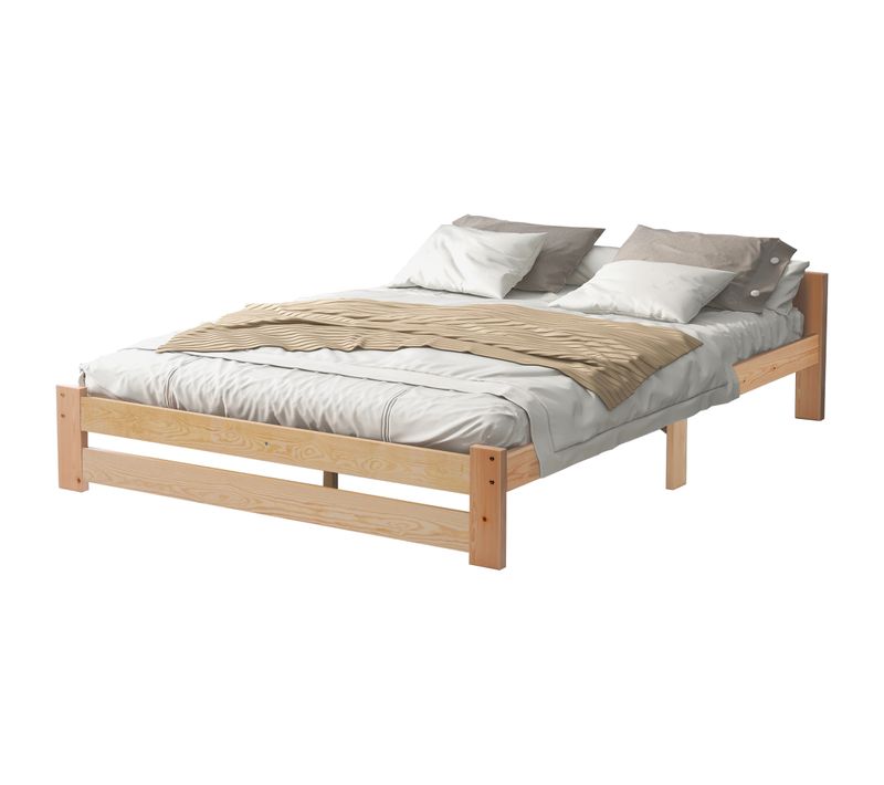 Lit Double 140x200 Cm - Lit Adulte Style Futon Avec Tête De Lit - Design Scandinave - Naturel