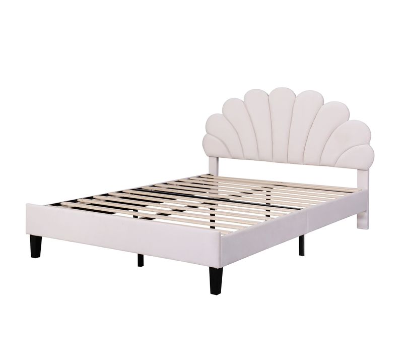 Lit Double 140x200 Cm - Lit Capitonné Avec Sommier à Lattes Et Tête De Lit - Velours - Beige