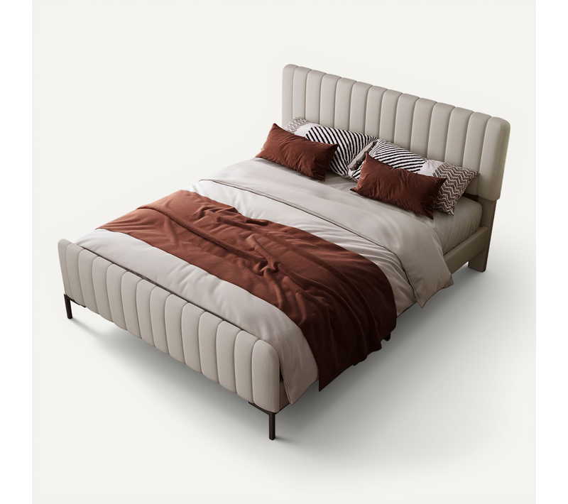 Lit Double 160×200 Cm, Tête Capitonnée Ajustable, Sommier Intégré,lin, Gris Beige