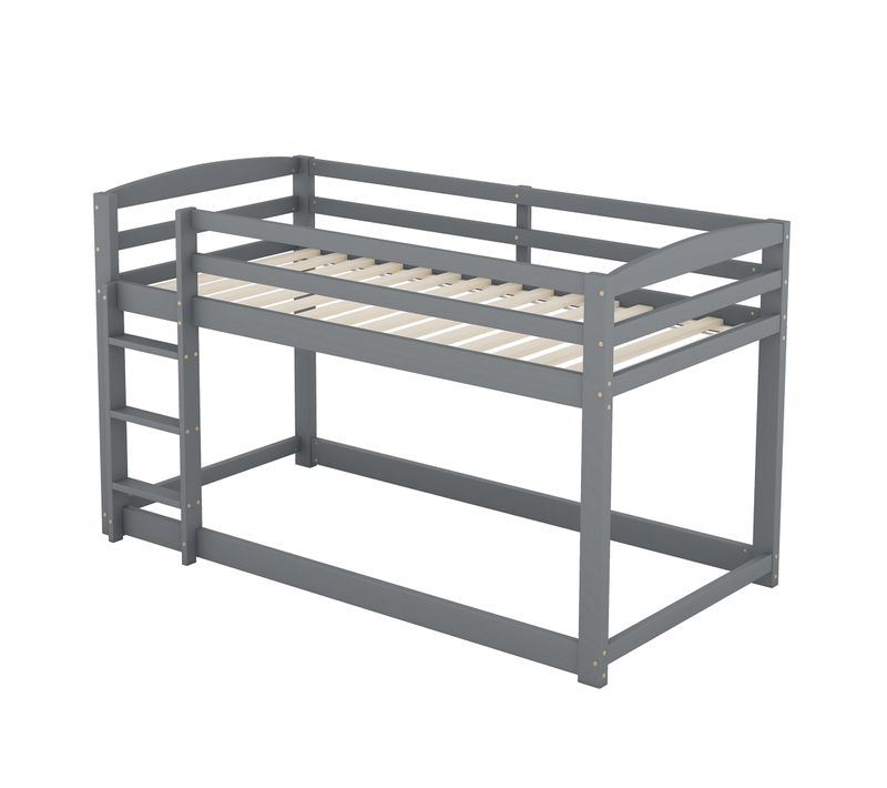 Lit Superposé 90x200 Cm - Lit Simple Avec Cadre Robuste Et Lattes - Structure Stable - Gris