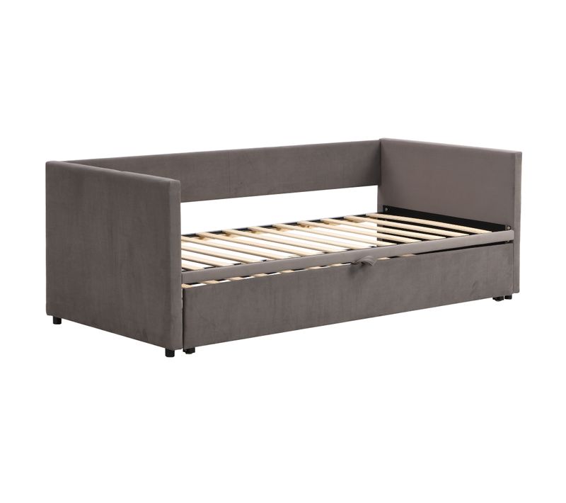 Lit Gigogne 90/180x200 - Lit Gain De Place - Tiroir Intégré - Design Fonctionnel - Gris
