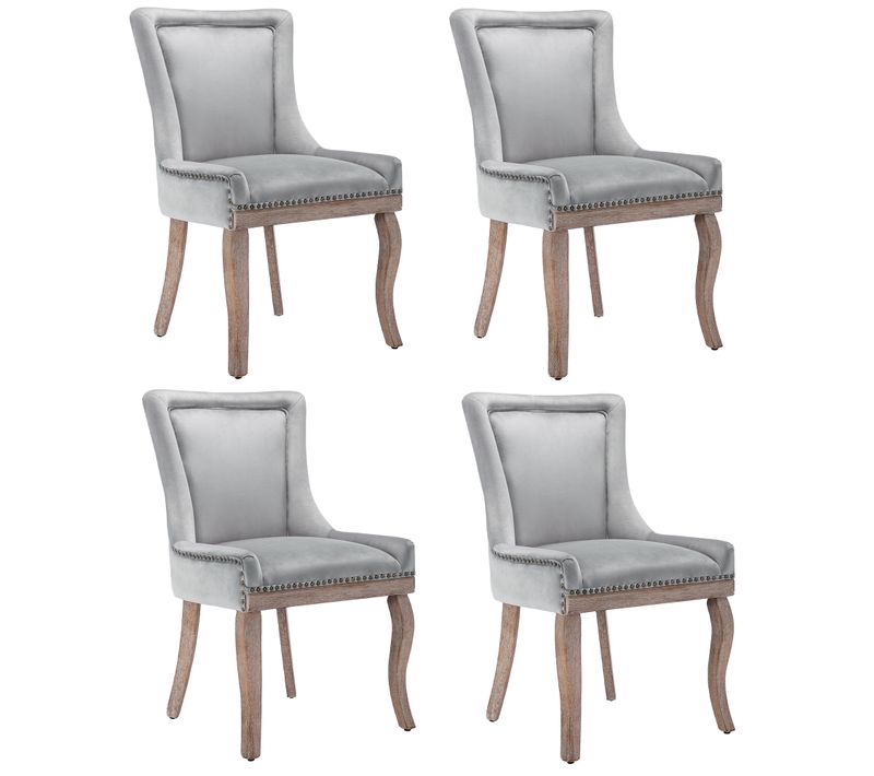 Chaises De Salle à Manger - Lot De 4 Chaises - Velours Gris - Clous Décoratifs - Pieds Stables