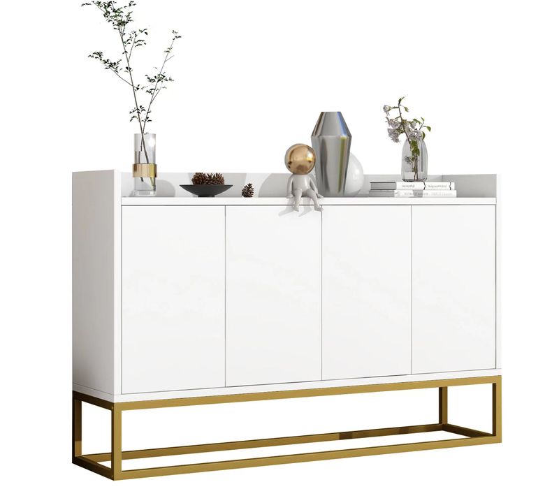 Buffet Contemporain 4p , Bahut Salon, Mdf+panneaux Particules, Blanc, 120x30x80 Cm