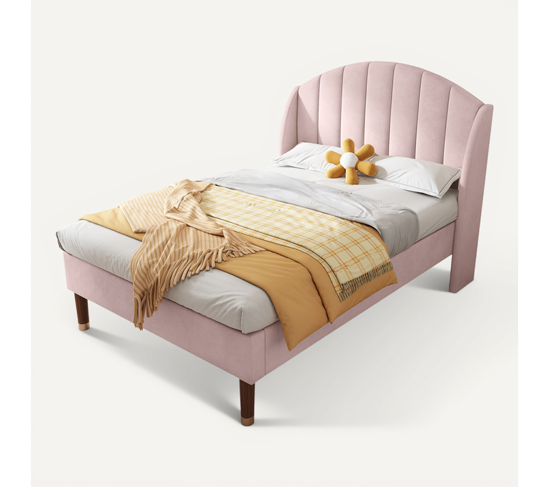 Lit Simple 90x200 Cm - Lit Capitonné Ado - Velours - Structure Stable - Rose