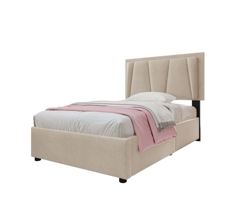 Lit Adulte 90x200 Cm - LED Intégrée - 2 Tiroirs - Lit Capitonné Réglable En Lin - Beige