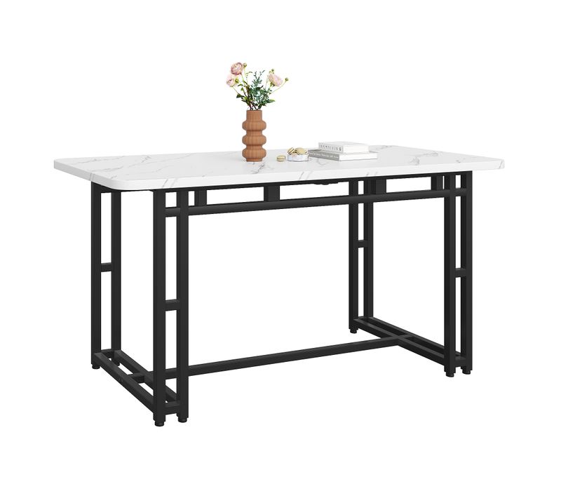 Table à Manger Rectangulaire 120x70 Cm, Plateau Blanc, Pieds Noirs, Mdf Et Métal
