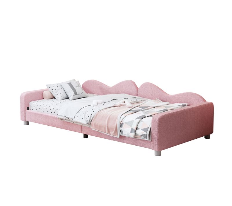 Lit Enfant 90x200 Cm - Lit Simple Rembourré Avec Cadre Peluche Doux - Velours - Stable - Rose