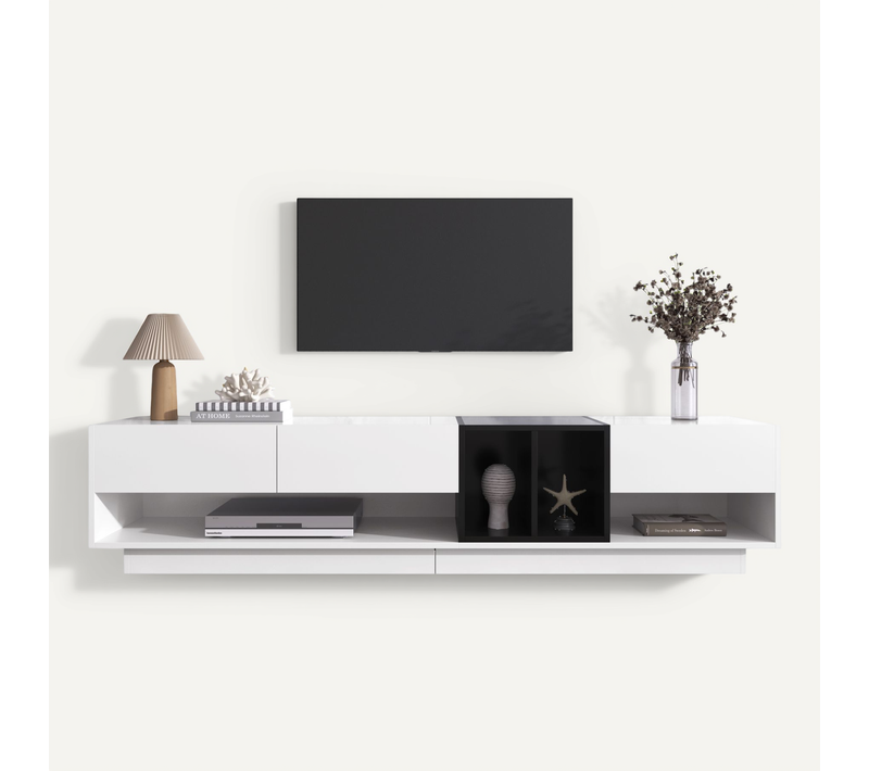 Meuble TV Moderne Avec Compartiments Et Tiroirs, Rangement Pratique Pour Salon
