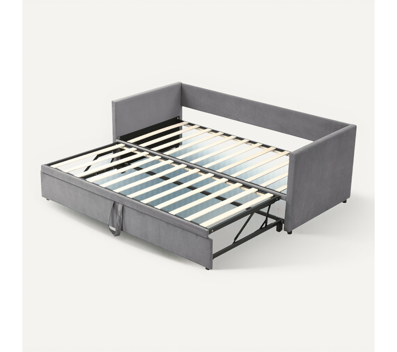 Lit Gigogne 90/180x200 - Lit Multifonction - Tiroir Intégré - Confortable Et Pratique - Velours Gris