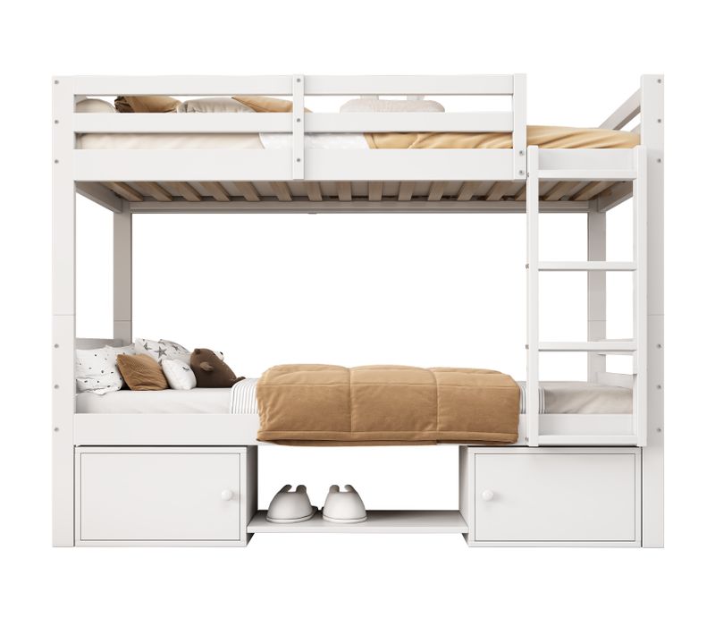 Lit Superposé 90x200 Cm - Lit Enfant Avec Rangement Et Porte-chaussures - Stable - Blanc