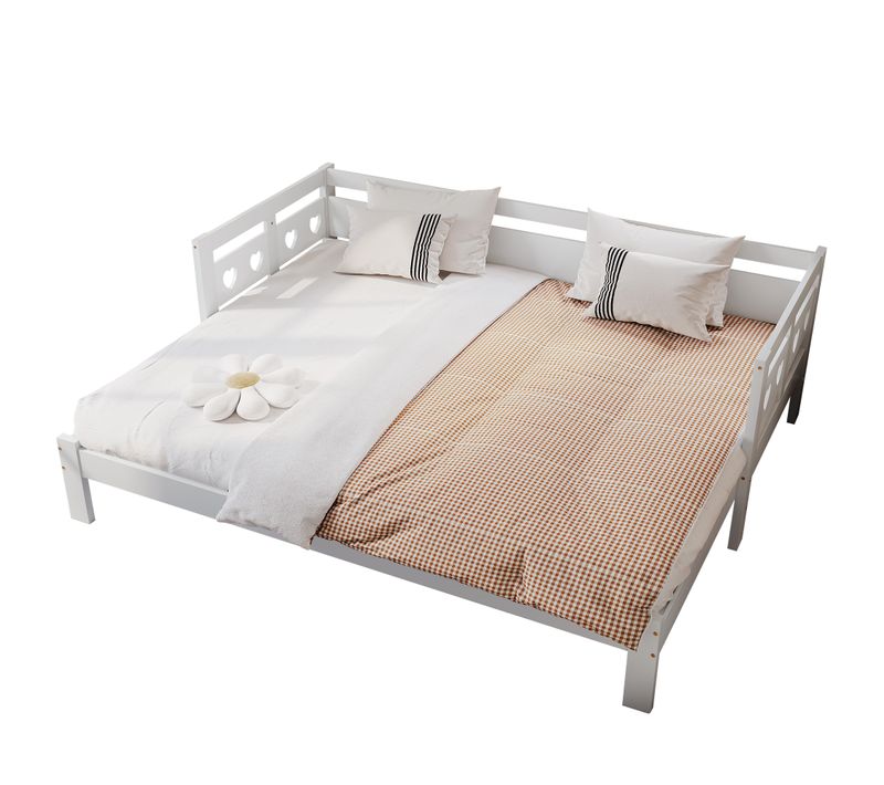 Lit Gigogne 90x190 Cm - Lit Banquette Design Cœur - Bois De Pin Et Mdf - Blanc