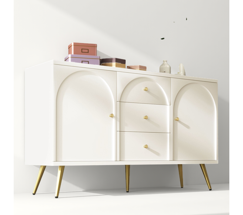Buffet - 3 Tiroirs - 2 Portes - Chambre/salon - Design Moderne - Structure Fiable - Blanc