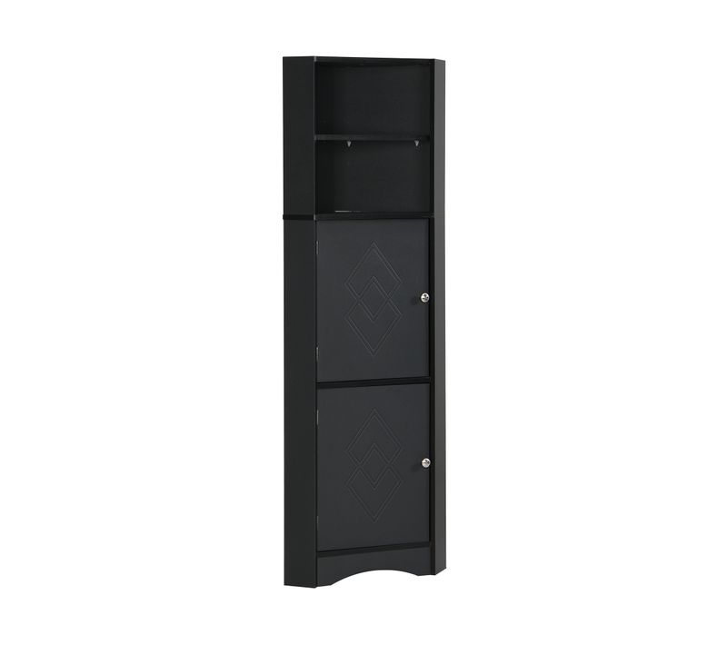 Meuble De Salle De Bain - Meuble De Rangement Avec Armoire D'angle Et Étagères Ajustables - Noir