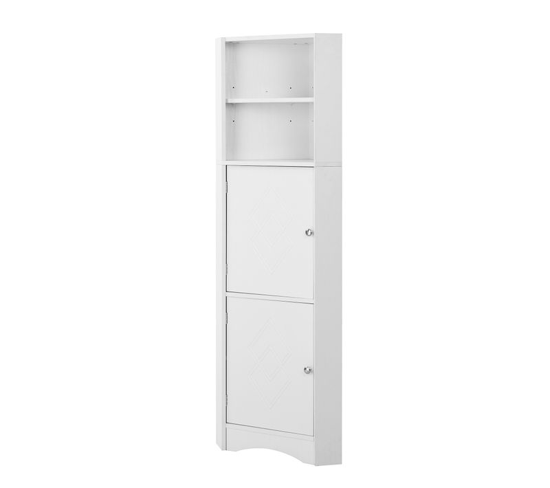 Meuble De Salle De Bain - Meuble De Rangement Avec Armoire D'angle Et Étagères Ajustables - Blanc