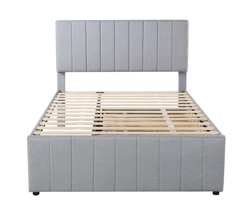 Lit Gigogne 140x200 Cm - Lit Enfant Intégré - 2 Tiroirs - Structure Stable - Gris