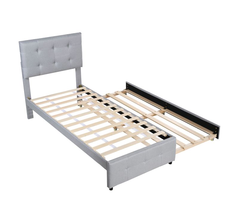 Lit Gigogne 90x200 Cm - Simple Enfant Rembourré - Tissu Doux - Structure Stable - Gris