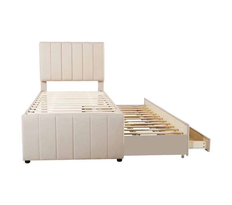 Lit Gigogne 90x200 Cm - Simple Enfant, Lit D'appoint, Rangements,lin - Beige