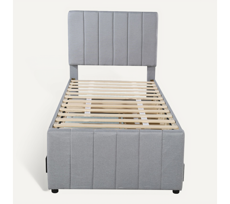 Lit Gigogne 90x200 Cm - Simple, Lit Gigogne, 2 Tiroirs, Design Moderne, Lin - Gris