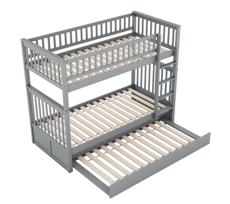 Lit Superposé 90 X 200 Cm - Lit Gigogne Avec Escalier De Rangement - Design Moderne - Gris