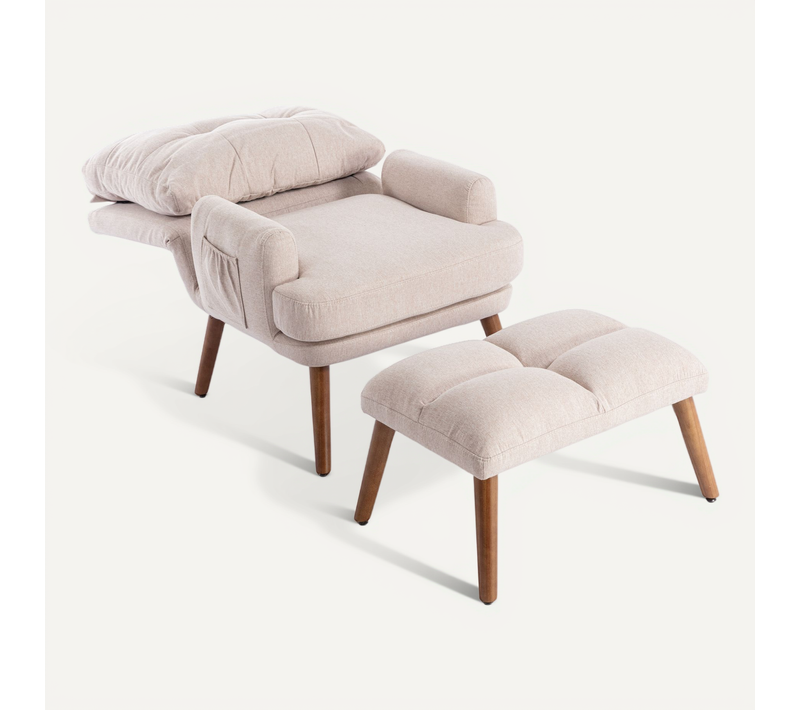 Fauteuil Relax avec Repose-Pieds, Dossier Réglable 5 Positions, Inclinable, Mousse, Beige