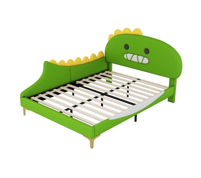 Lit Enfant 140x200 - Lit Ludique Dinosaure Pour Garçon Ou Fille - Tête De Lit Décorative -mdf - Vert