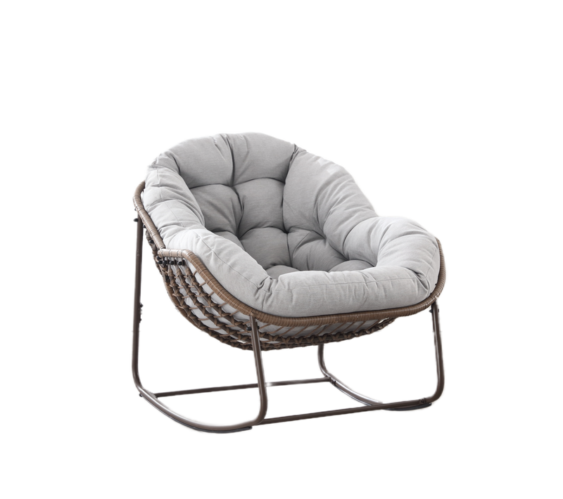 Chaise à Bascule Oeuf En Rotin Pour Jardin Avec Coussin Confortable, Gris Foncé