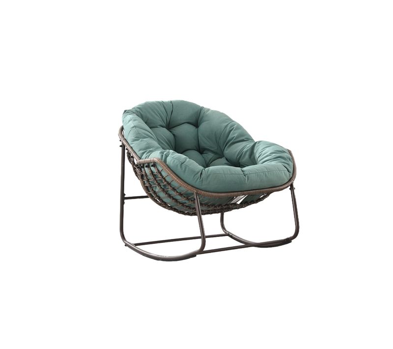 Chaise à Bascule Oeuf En Rotin Pour Jardin Avec Coussin Épais, Structure Acier, Vert Clair