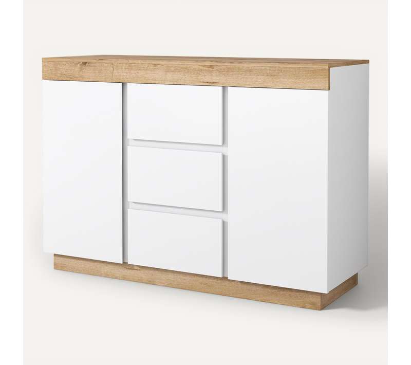 Commode - Meuble De Rangement 3 Tiroirs Et 2 Portes - Idéale Chambre Et Salon - Blanc