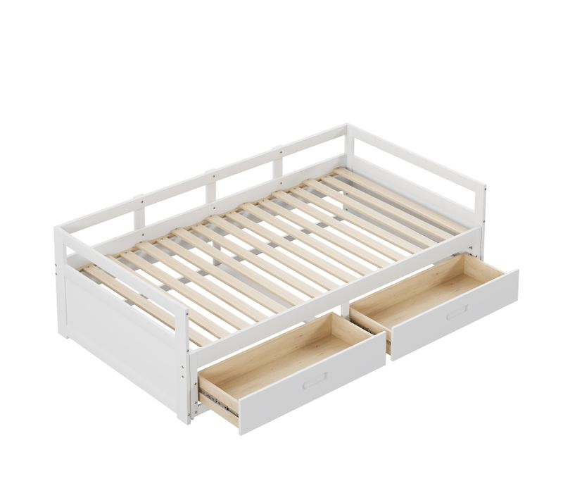 Lit Gigogne 90/180x190 Cm Avec Tiroirs Et Sommier à Lattes, Fonctionnel Pour Chambre - Mdf - Blanc