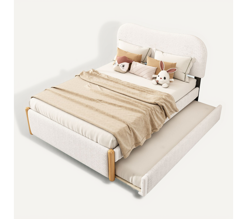 Lit Gigogne 140x200 Cm - Lit Enfant Avec Tiroir Intégré - Design Moderne Rembourré - Peluche - Blanc