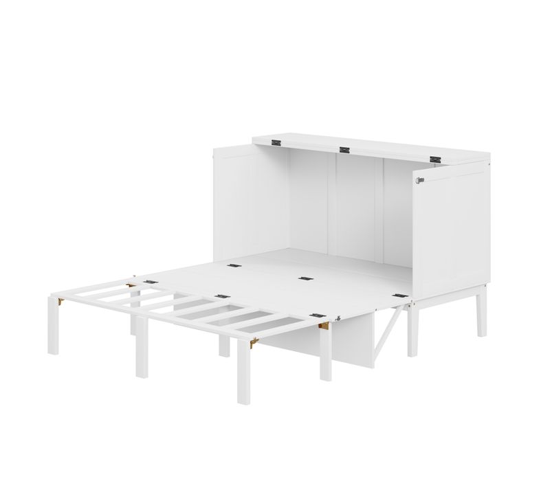 Lit Escamotable 140x200 Cm - Lit Mural Rabattable Ado Avec Sommier à Lattes - Bois Blanc