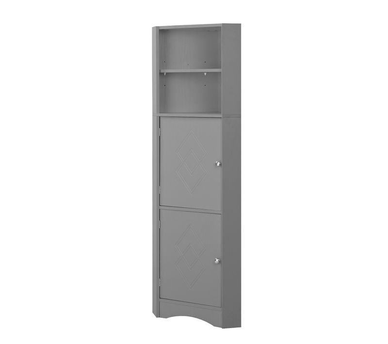 Meuble De Salle De Bain - Étagères Réglables - Compartiment Ouvert - Meuble D’angle - Gris Clair