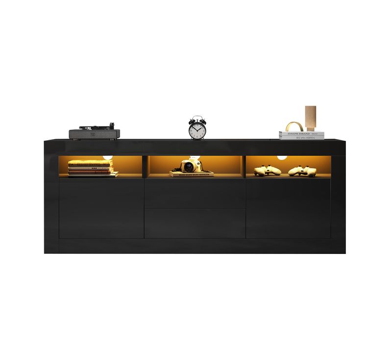 Meuble TV, Style Moderne Avec LED Et Application Mobile, Rangements Intégrés, Stable, Noir