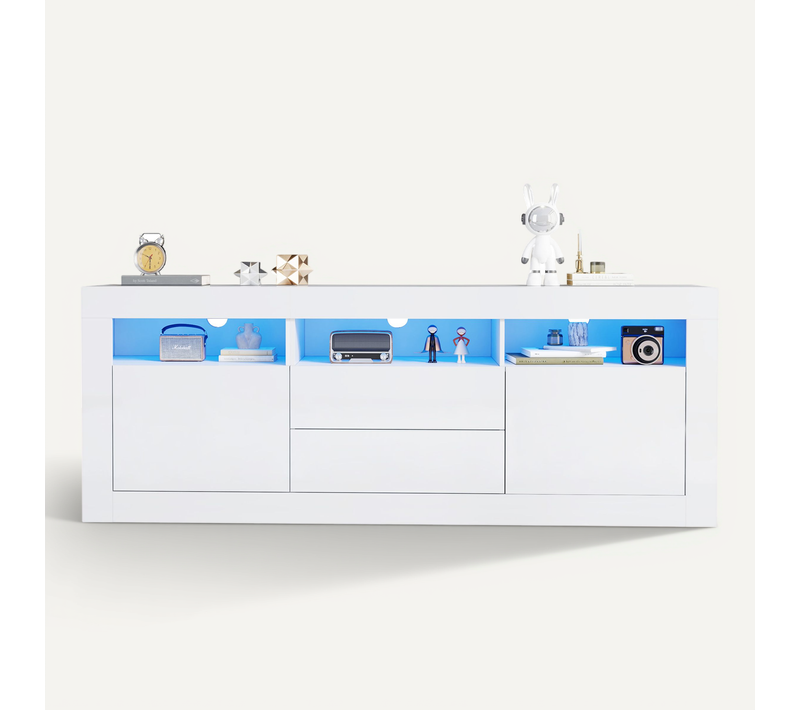 Meuble TV LED Avec Commande Smart App, Finition Haute Brillance, Pratique, Blanc