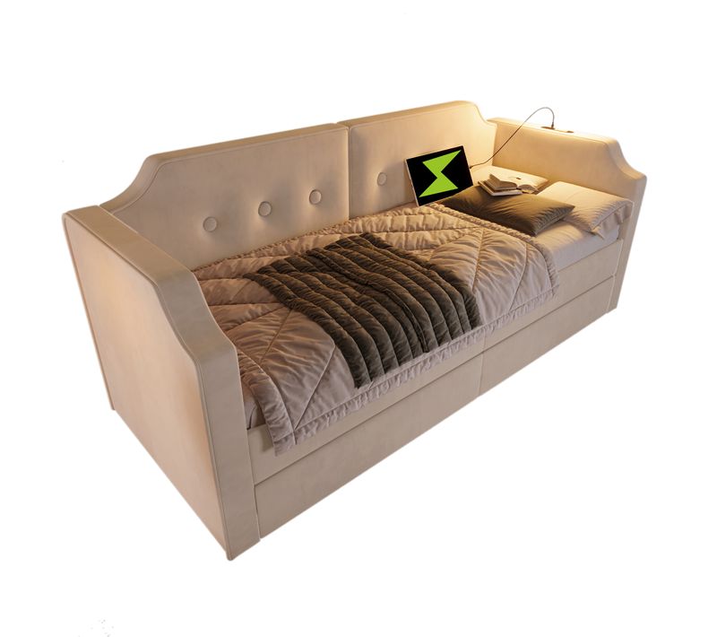 Lit Banquette 90x200 Cm - Rangement - USB -lampe De Lecture - Lit Simple Enfant/ado - Velours -beige
