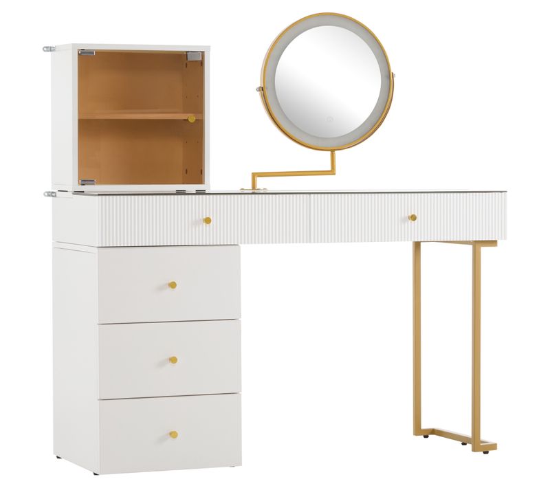 Coiffeuse Avec Miroir Lumineux, Table Maquillage Élégante Plateau Verre, Design Contemporain