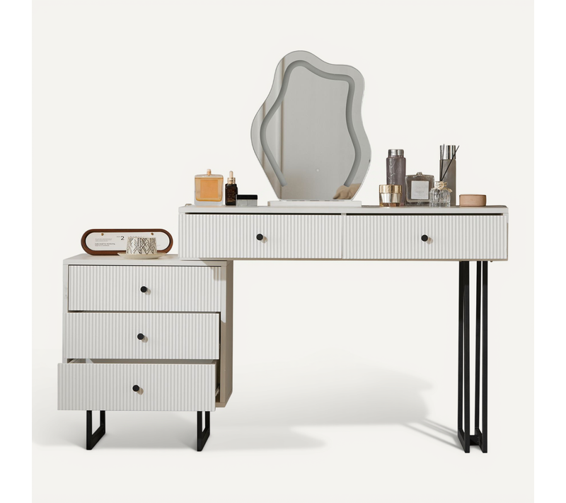 Coiffeuse Avec Miroir Lumineux 3 Teintes, Table Maquillage élégante Avec Rangement Intégré, Blanc