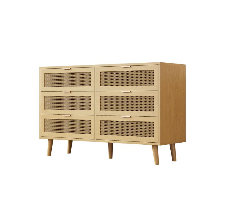 Commode 6 Tiroirs Avec Poignées Métal - Meuble De Rangement Pour Chambre Ou Salon - Noyer