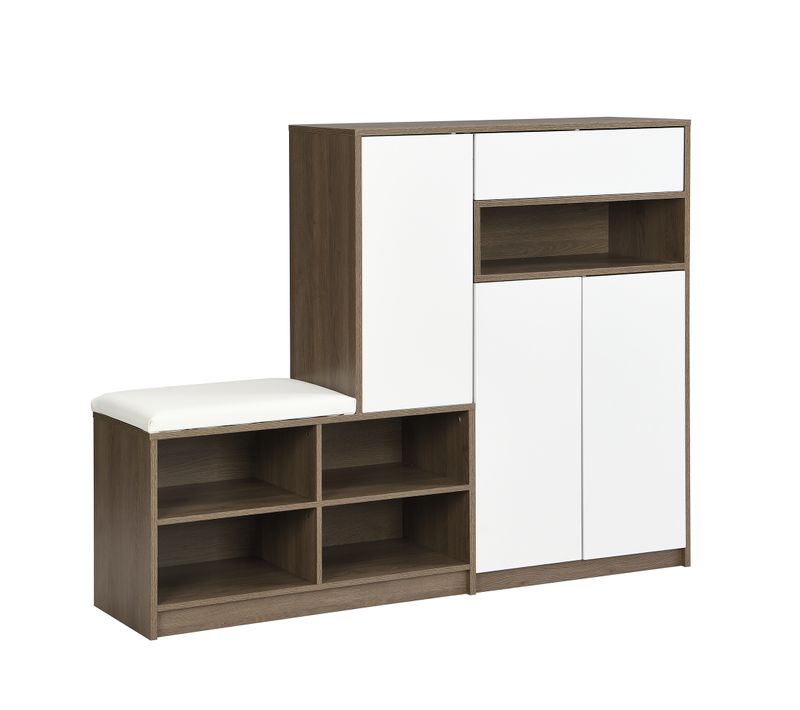 Meuble à Chaussures - Banc Rembourré - Rangements Ajustables - Meuble Multifonction - Mdf - Blanc