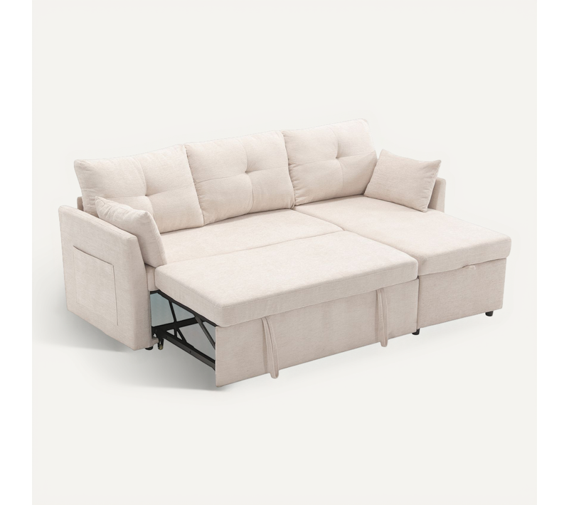 Canapé D’angle En L - Convertible - Coffres De Rangement Sous Sièges - Assise Confortable - Beige