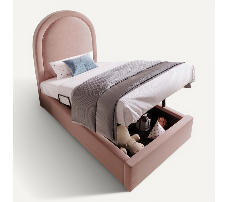 Lit Coffre Enfant 90x190cm - Tête De Lit Cosmique - Velours - Rose