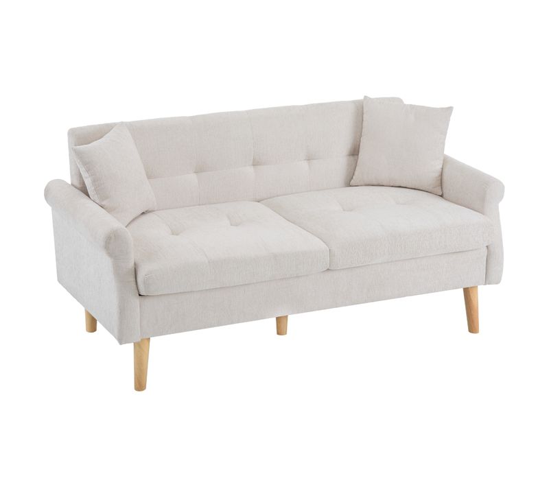 Canapé Droit 2 Places - Fixe Avec Ressorts Ensachés Et Coussins Semi-fixés - Beige