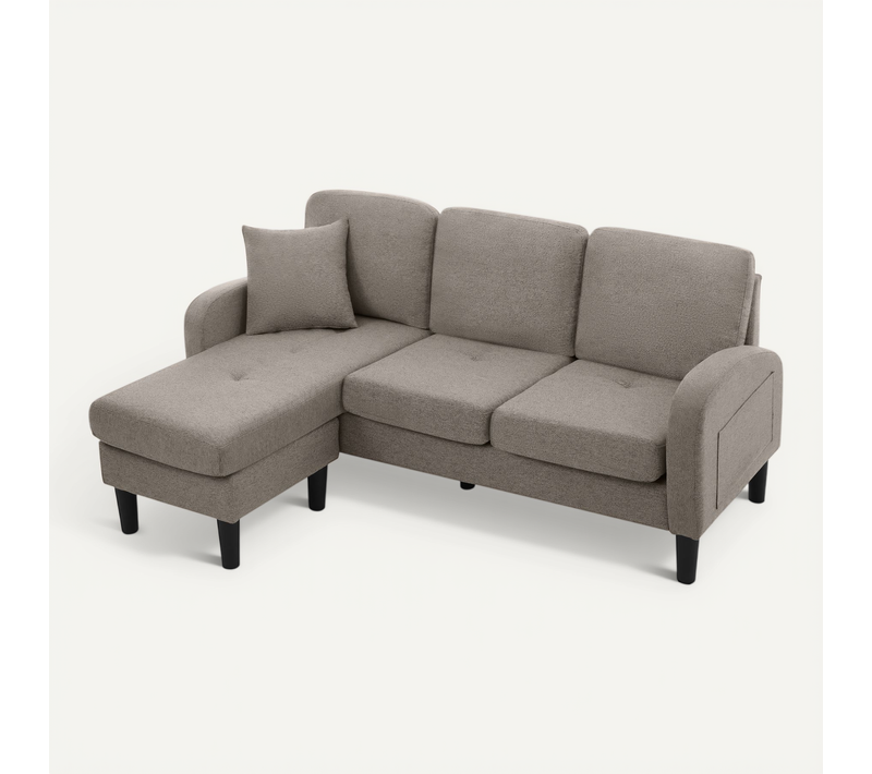 Canapé D’angle En L 3 Places Avec Méridienne, 166x118x77 Cm, Tissu Coton-lin Respirant, Modulable